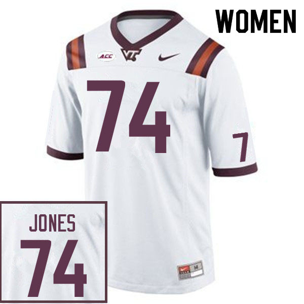 Women #74 William Jones Virginia Tech Hokies College Football Jerseys Sale-White - Click Image to Close